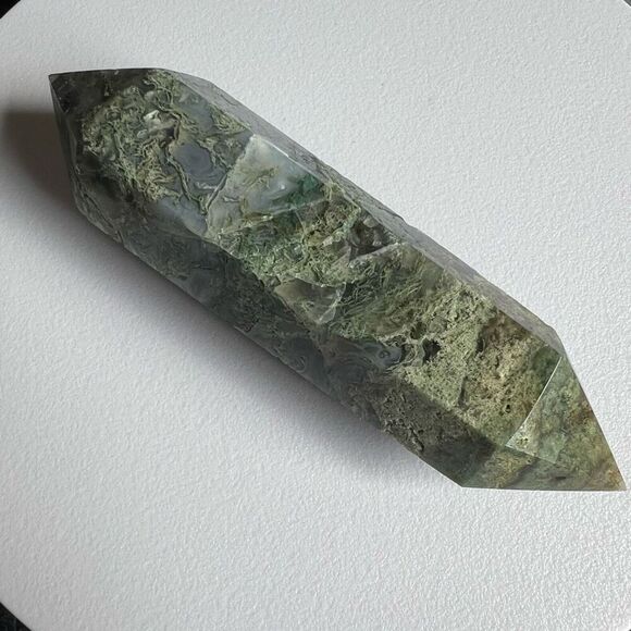 Moss Agate Crystal Double Terminated‎ Point (#3) - Picture 3 of 13